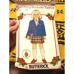 Vtg. Butterick 6098 Strawberry Shortcake Girls Jacket Skirt Blouse Pattern 5-6X